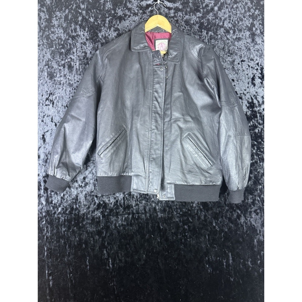 Vintage American Weekend Genuine Leather Jacket Bomber Mens M Black Biker